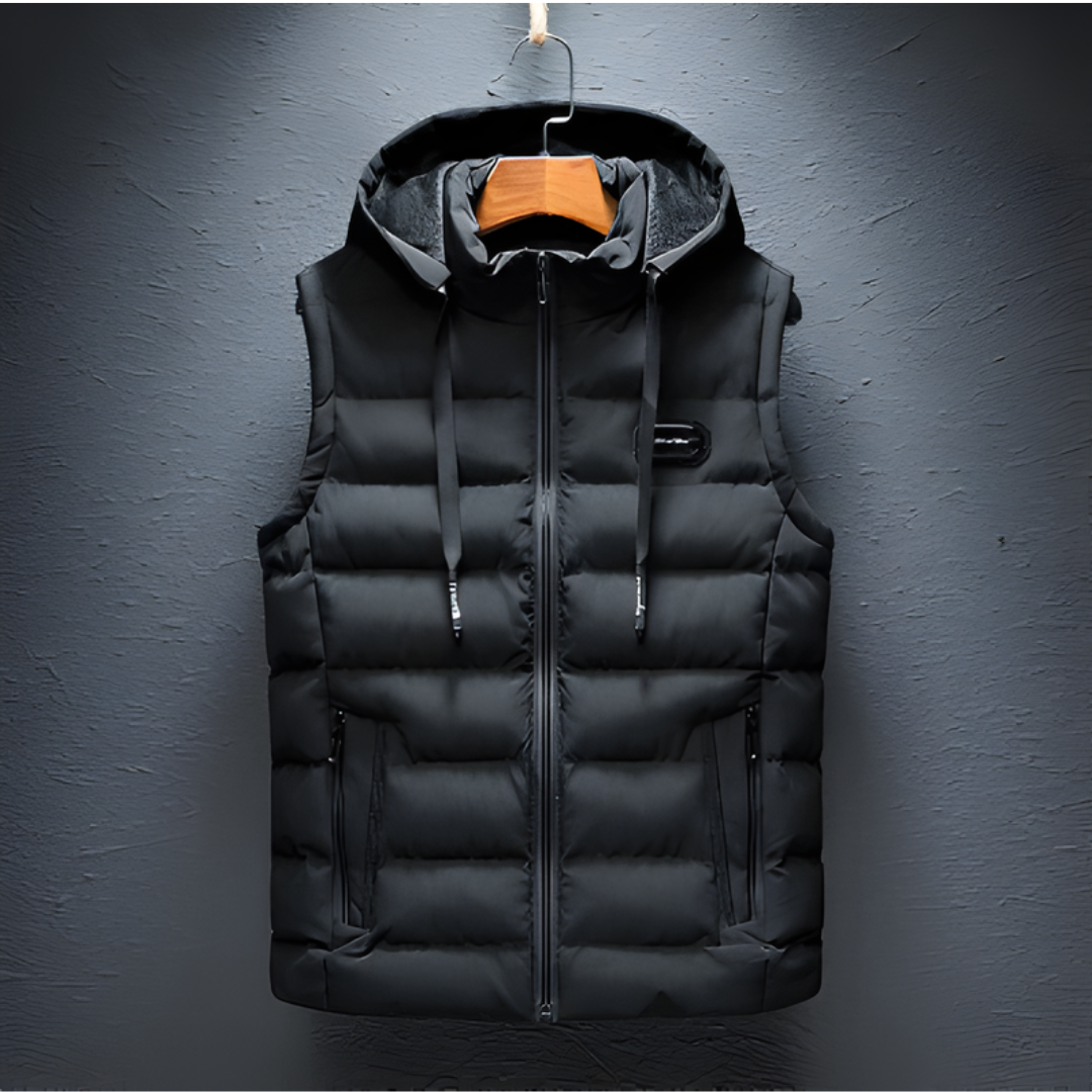 SLEEVELESS HOODED ZIP GILET FOR MEN | WARM