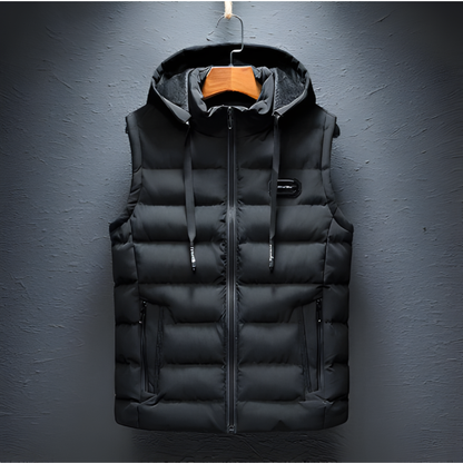 SLEEVELESS HOODED ZIP GILET FOR MEN | WARM