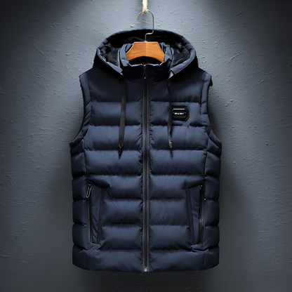 SLEEVELESS HOODED ZIP GILET FOR MEN | WARM