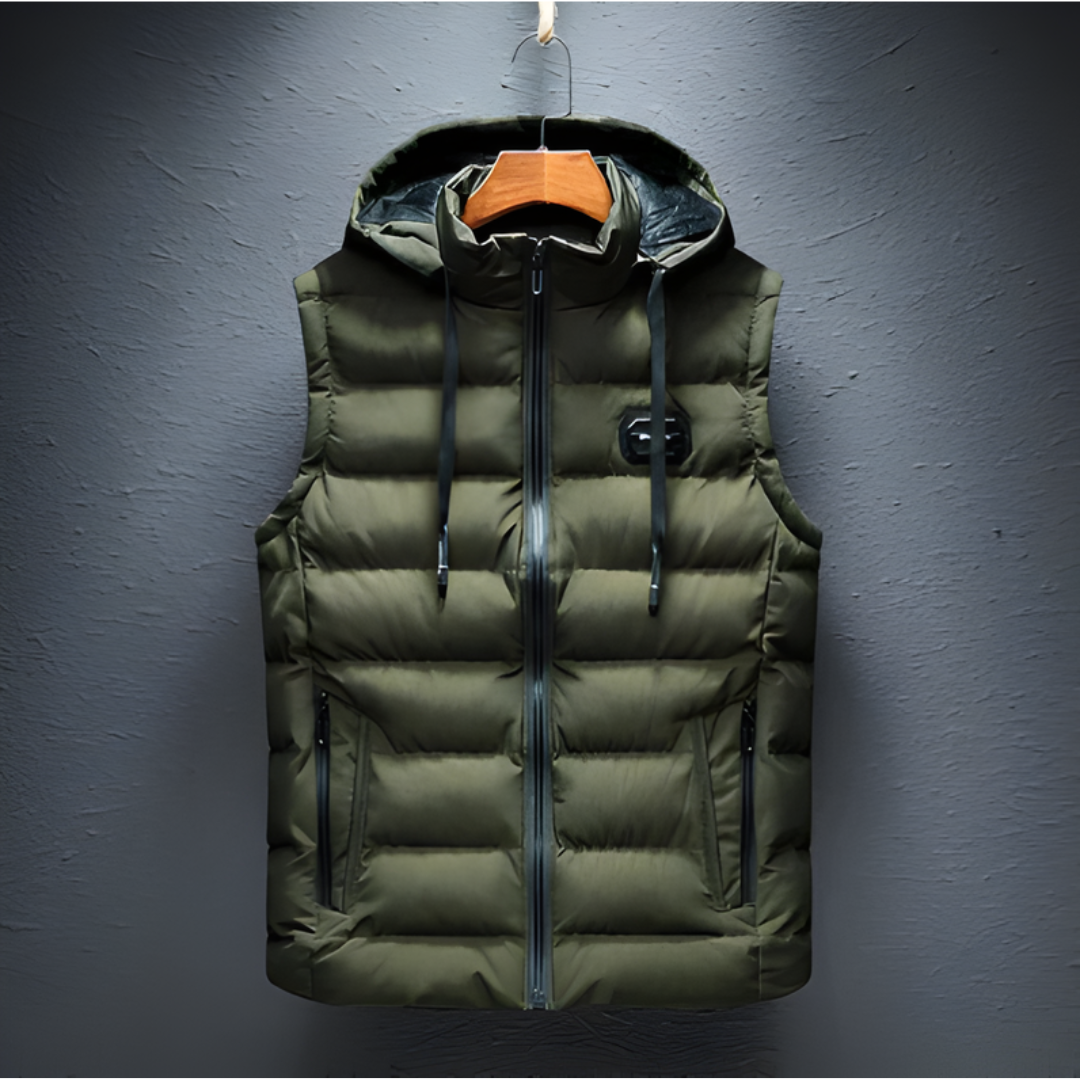 SLEEVELESS HOODED ZIP GILET FOR MEN | WARM