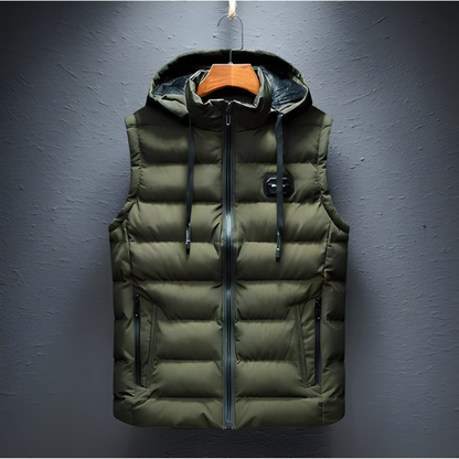 SLEEVELESS HOODED ZIP GILET FOR MEN | WARM
